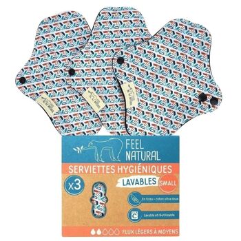 Lot de 3 serviettes hygièniques lavables et réutilisables - SMALL
 Flux légers à moyens 1