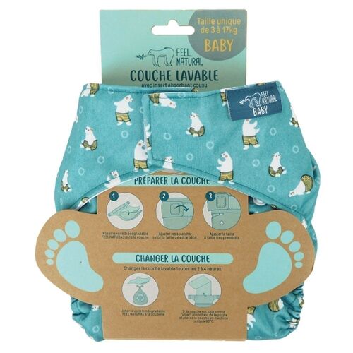 Couche lavable avec insert absorbant cousu
 Olaf - Ours