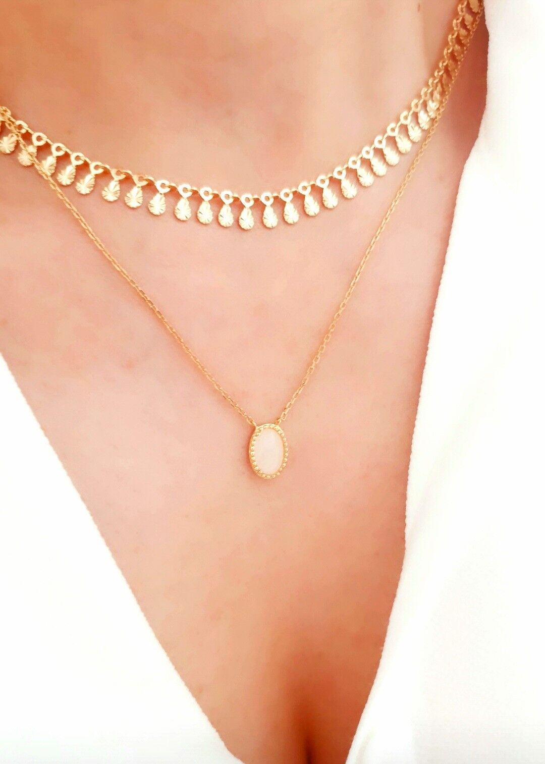 Collana placcata oro con ovale in quarzo rosa