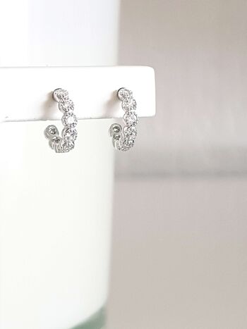 Boucles d'oreilles petites créoles en argent 925/1000 rhodié et oxyde de zirconium, avec poussettes 1