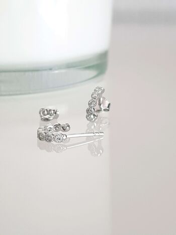 Boucles d'oreilles petites créoles en argent 925/1000 rhodié et oxyde de zirconium, avec poussettes 4