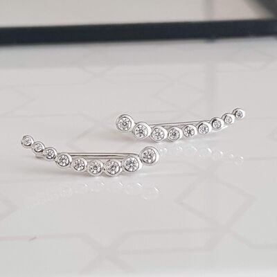 Ganci per le orecchie in argento 925/1000 rodiato e ossidi di zirconio bianco con castone
