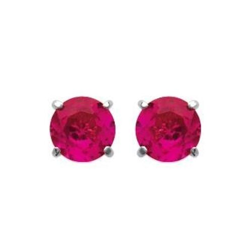 Boucles d'oreilles en argent 925/1000 rhodié et oxydes de zirconium rouges 4 griffes, avec poussettes