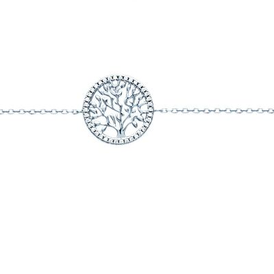 Bracelet en argent 925/1000 rhodié et oxydes de zirconium,avec motif "arbre de vie"