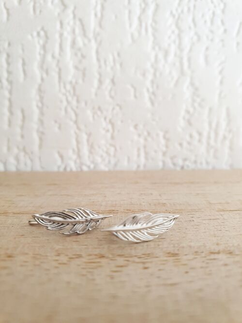 Boucles d'oreilles "contour d'oreilles" "plume" en argent 925/1000 rhodié