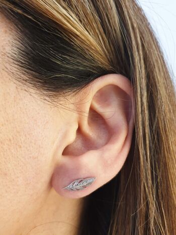 Boucles d'oreilles "contour d'oreilles" "plume" en argent 925/1000 rhodié 4