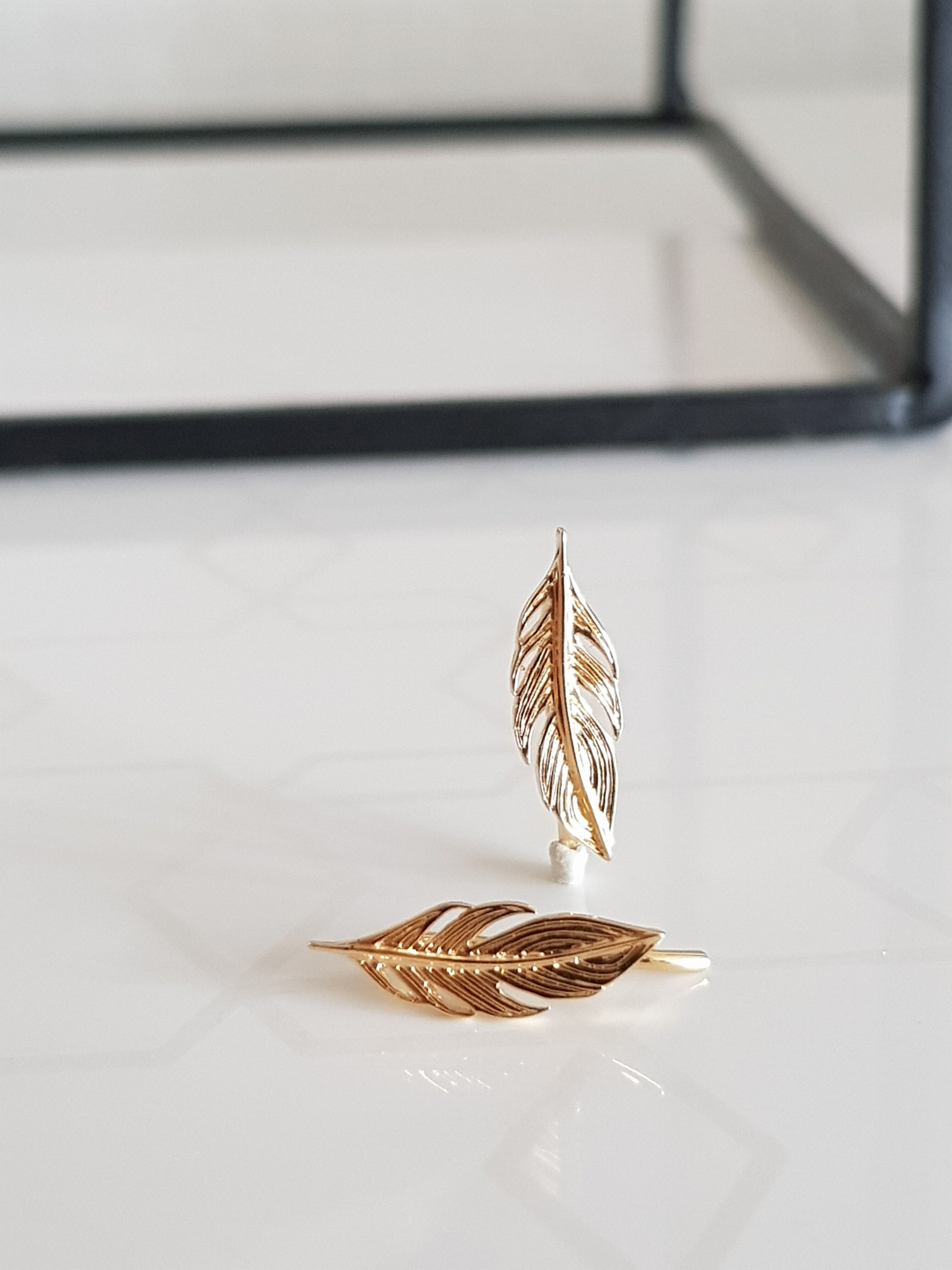 Orecchini "Orecchino" con motivo "piuma" placcato oro