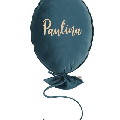 BALLOON PILLOW DELUX  CRYSTAL TEAL PERSONALIZED LIGHT GOLD