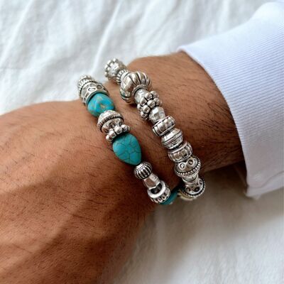 Beach Bracelets Men, Large Beaded Bracelet, Mens Bracelets Silver Beads,Mens Jewelry, Gift for Him, Made in Greece.