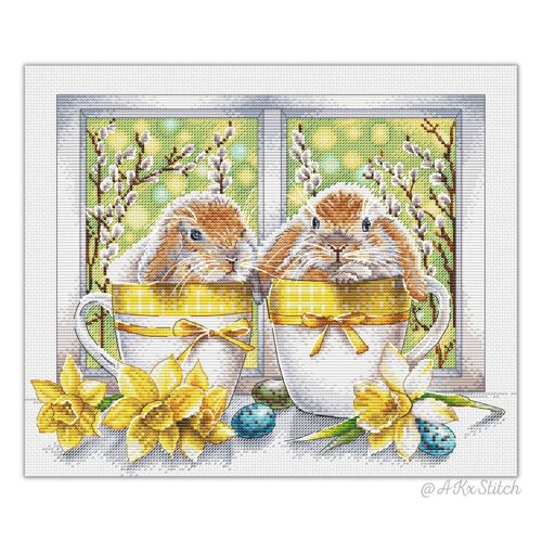 Easter Bunnies in Cups Cross Stitch Kit