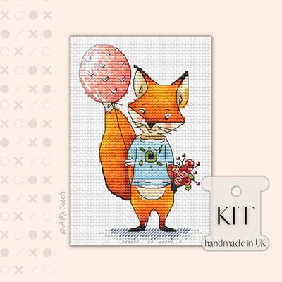Fox with Balloon, Best Wishes Cross Stitch Kit