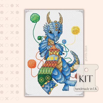 Knitting Dragon Cross Stitch Kit
