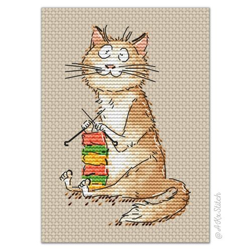 Knitting Mad Cat Cross Stitch Kit