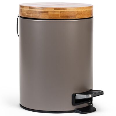 Kazai.® 5l design cosmetic bin | Bamboo wooden lid with soft close | Pedal bin with anti-fingerprint and comfort pedals | dark grey