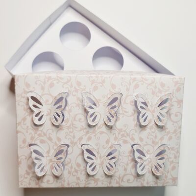 Caja de regalo con tapa de 6 x 1 oz - Mariposa emergente Blanco liso