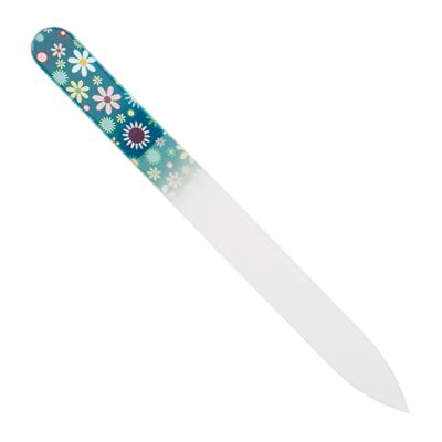 Glass file - double-sided, etched in tempered glass, flowers light blue, length: 13.5cm