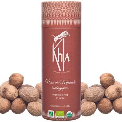 Noix de muscade biologiques entières - Tube 100g - TNDM100