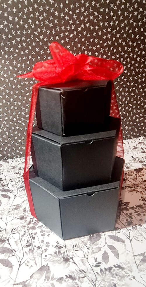 Trio Stack Hexagon Boxes - Black & White Floral Pink Floral Gonks Red & Greys