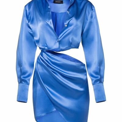 Robe satin drapée ADUA - Bleu