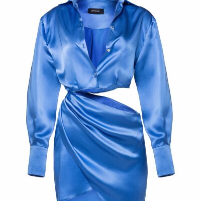 Robe satin drapée ADUA - Bleu
