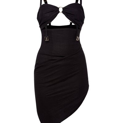 RAISA black linen cut-out dress - Black