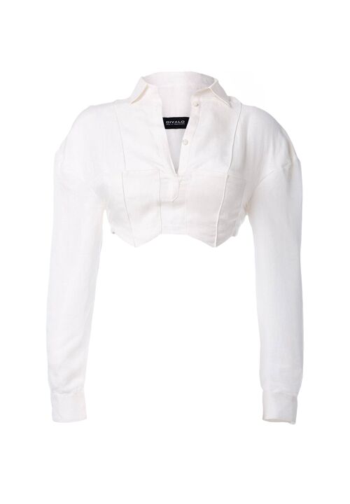 VANTAA linen-blend white shirt - White