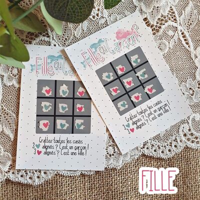 Lot von 5 Karten - Mini-Rubbelkarte für Mädchen - Tic Tac Toe-Spiel