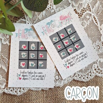 Lot de 5 cartes - Mini carte à gratter Garçon- Jeu de morpion