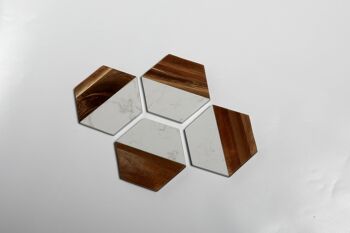 Lot de 4 sous-verres hexagonaux en marbre et bois d'acacia 4