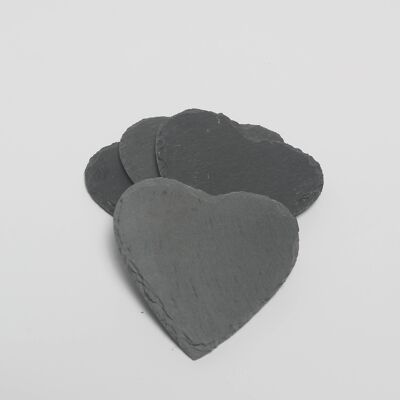 Natural Slate Heart Shaped Drinks Coaster Set of 4