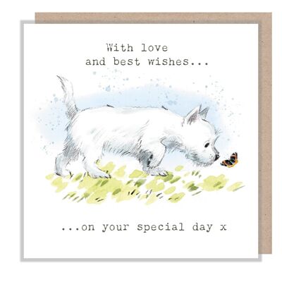 Dog Card - West Highland White with Butterfly - With Love and Best Wishes - ABE062