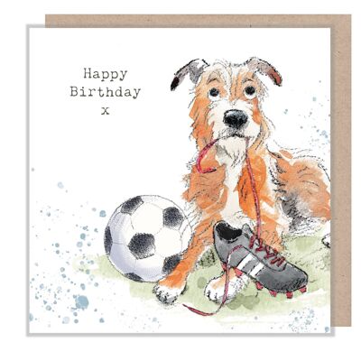 Tarjeta de cumpleaños - Perro con balón de fútbol - Happy Birthday - ABE058