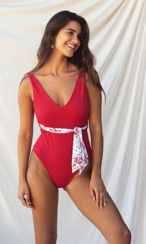 Swimsuit Cayman Red & Flowers