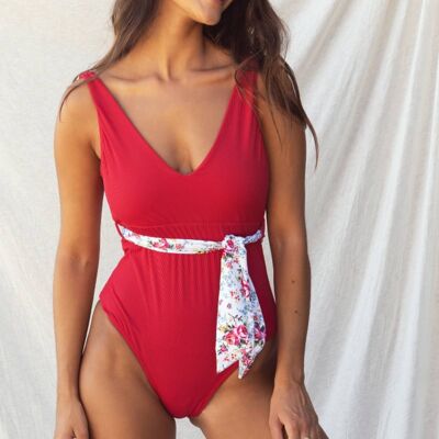 Swimsuit Cayman Red & Flowers