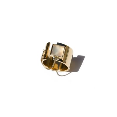 OBS N°4 SUCRE - Vermeil & white Chalcedony ring