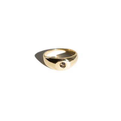 PROCYON MOKA - Signet ring in 925 silver plated with 10 carat gold & Moka Quartz
