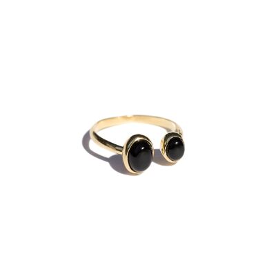 DUO ONYX XS - Bague en argent 925 plaqué or sertie d'Onyx