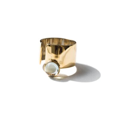 OBSERVATORIUM Aqua - Ring aus vergoldetem 925er Silber und Prasiolith