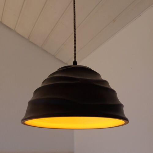 Beleuchtung - Hängeleuchten - Lampe - Holzlampe - Pendelleuchte - Hängelampe - Model Twist (30) - choco/gold - Außen: choco / Innen: gold, Kabel: gelb/schwarz, Fassung: 230V/50Hz E27 (Max 10W LED)