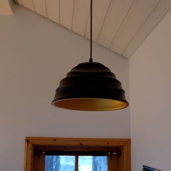 Eclairage - suspensions - lampe - lampe en bois - suspension - suspension - Modèle Twist (30) - choco/or - extérieur : choco / intérieur : or, câble : jaune/noir, douille : 230V/50Hz E27 (Max 10W LED ) 3