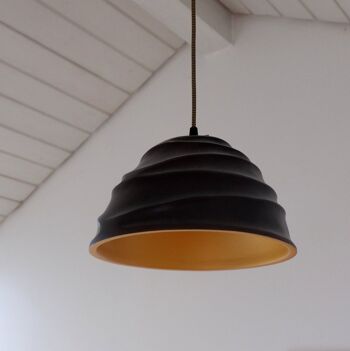 Eclairage - suspensions - lampe - lampe en bois - suspension - suspension - Modèle Twist (30) - choco/or - extérieur : choco / intérieur : or, câble : jaune/noir, douille : 230V/50Hz E27 (Max 10W LED ) 4