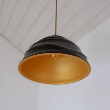 Eclairage - suspensions - lampe - lampe en bois - suspension - suspension - Modèle Twist (30) - choco/or - extérieur : choco / intérieur : or, câble : jaune/noir, douille : 230V/50Hz E27 (Max 10W LED ) 5