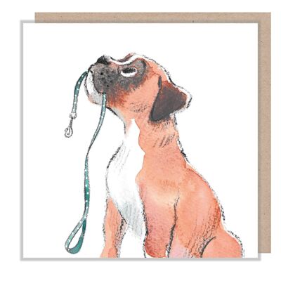 Carte pour chien - Boxer avec laisse - Carte vierge - ABE061