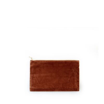 velvet clutch, caramel