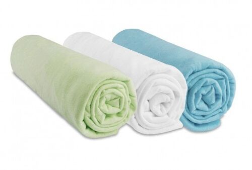 Lot de 3 Draps housse Jersey 100% Coton - 40x80 / 40x90 cm - Anis-Blanc-Turquoise