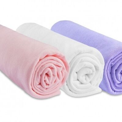 Set of 3 100% Cotton Jersey Fitted Sheets - 60x120cm - Pink-White-Parma