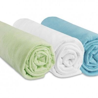 Set of 3 100% Cotton Jersey Fitted Sheets - 70x140cm - Anise-White-Turquoise