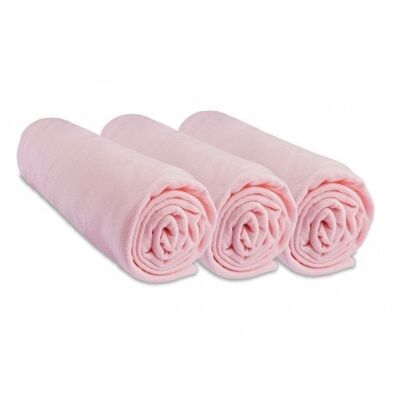 Set of 3 100% Cotton Jersey Fitted Sheets - 60x120cm - Pink