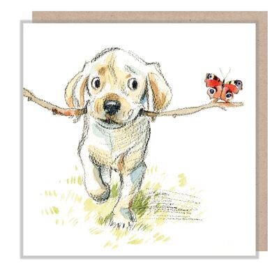 Hundekarte – Labrador mit Stick – blanko – ABE072
