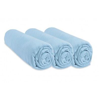 Set of 3 100% Cotton Jersey Fitted Sheets - 70x140cm - Sky